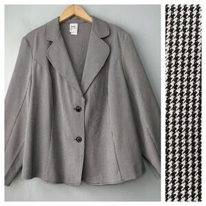 JMS Womens Plus Size 16W Black White Houndstooth Jacket Blazer Academia Office